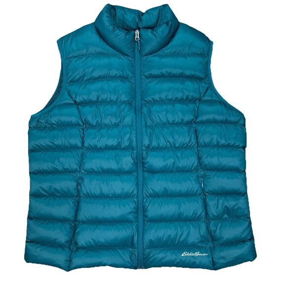 Eddie Bauer Vest Womens 2XL XXL Green Turquoise EB 650 Down Puffer Full Zip Up - Picture 1 of 8